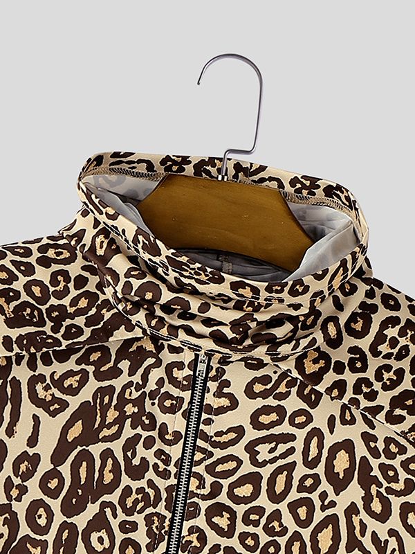 Men's Leopard Print Lapel Collar Zipper Long Sleeve Bodysuit SKUL45122