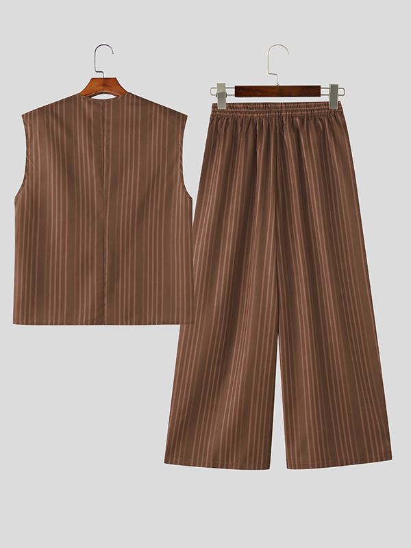 Men's Striped Irregular Two Pieces Outfit SKUL37251