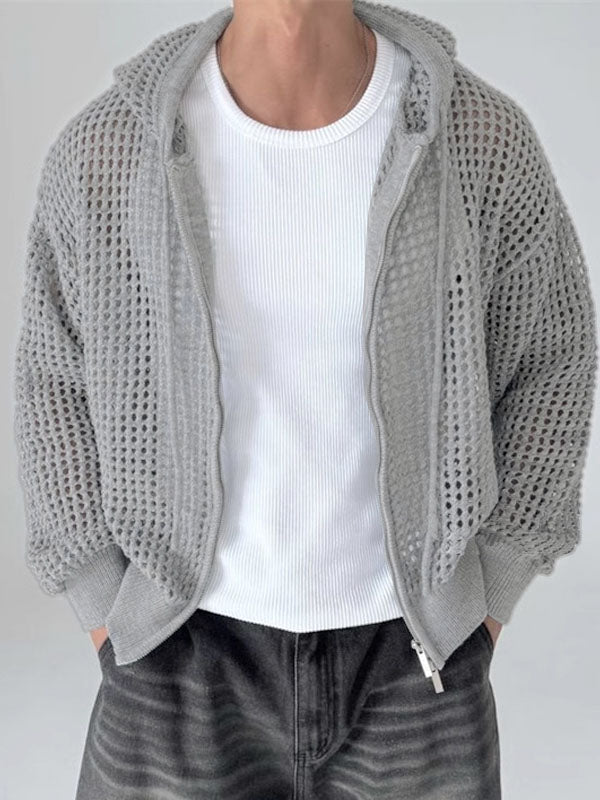 Mens Hollow Out Mesh Long Sleeve Cardigan SKUK80591