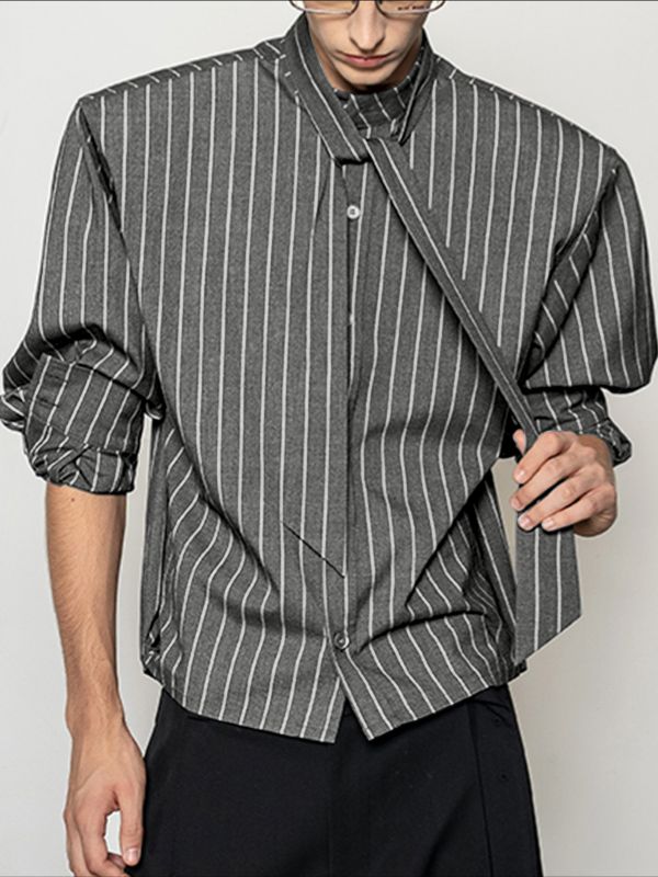 Men's Stripe Padded Shoulder Long Sleeve Shirt SKUL41547