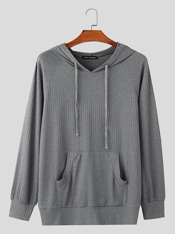 Mens Solid Color Textured Long-Sleeve Hoodie SKUK88562