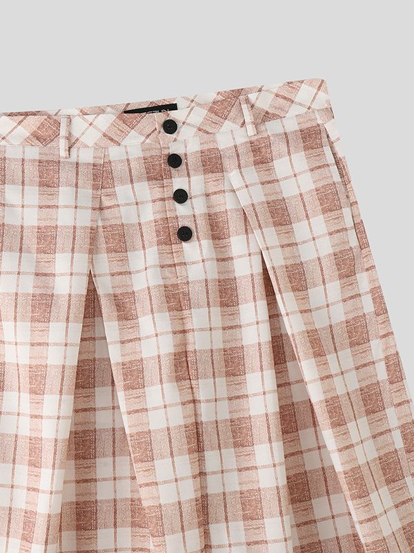 Men's Plaid Button Front Wide Leg Pant SKUL50711