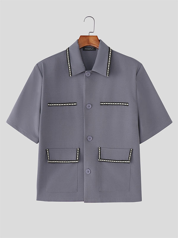 Men's Double Pocket Casual Short Sleeve Shirt SKUL22819