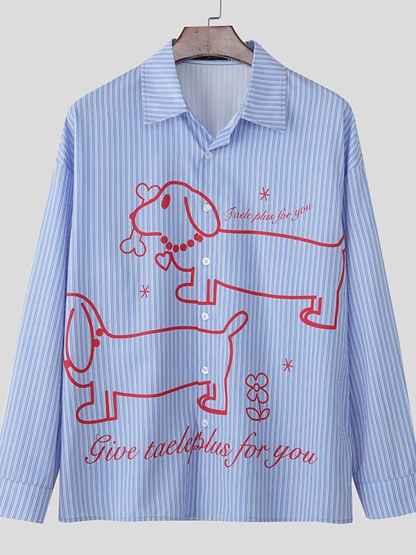 Men's Fun Print Stripe Long Sleeve Shirt SKUL39780