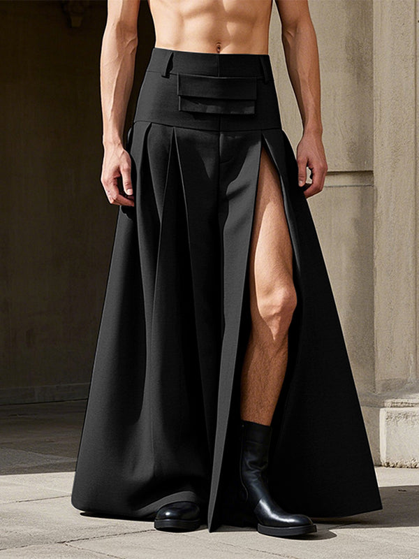 Mens Solid Color Split Pleated Skirt SKUK98827