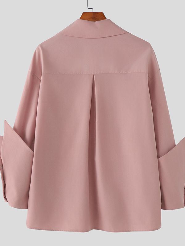 Men's Solid Color Deconstructed Long Sleeve Shirt SKUL45421