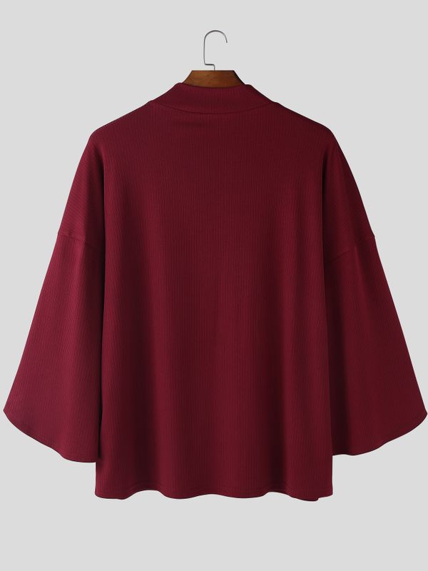 Men's Casual Knit Textured Ribbed 3/4 Length Sleeve T-shirt SKUL51725