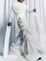 Men's Solid Color Pleated Flutter Sleeve T-shirt SKUL51898