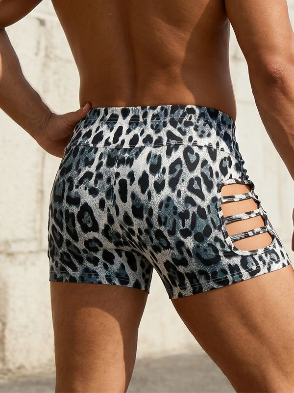 Men's Wild Jungle Instinct Leopard Print Side Cutout Fitted Short SKUL69697