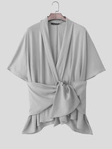 Men's Asymmetrical Placket Tie Short Sleeve Cardigan SKUL24951