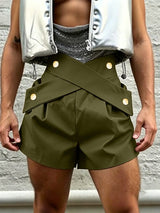 Men's Avant-Garde High-Waisted Crossover Waistband Decorative Gold Button Short SKUL63831