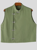 Men's New Chinese Style Side Frog Button Stand Collar Cropped Shirt SKUL60982