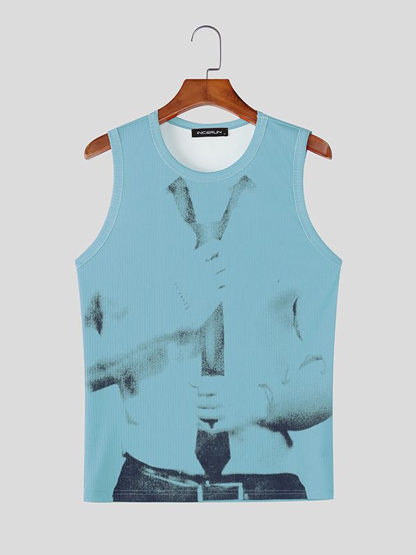 Men's Casual Tie Print Knit Tank SKUL48633
