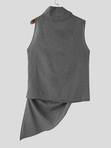 Men's Avant-Garde Pinstripe Asymmetrical Draped Cowl Neck Tank SKUL58932