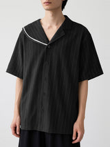 Men's Tassel Patchwork Stripe Asymmetric Collar Short Sleeve Shirt SKUL41086