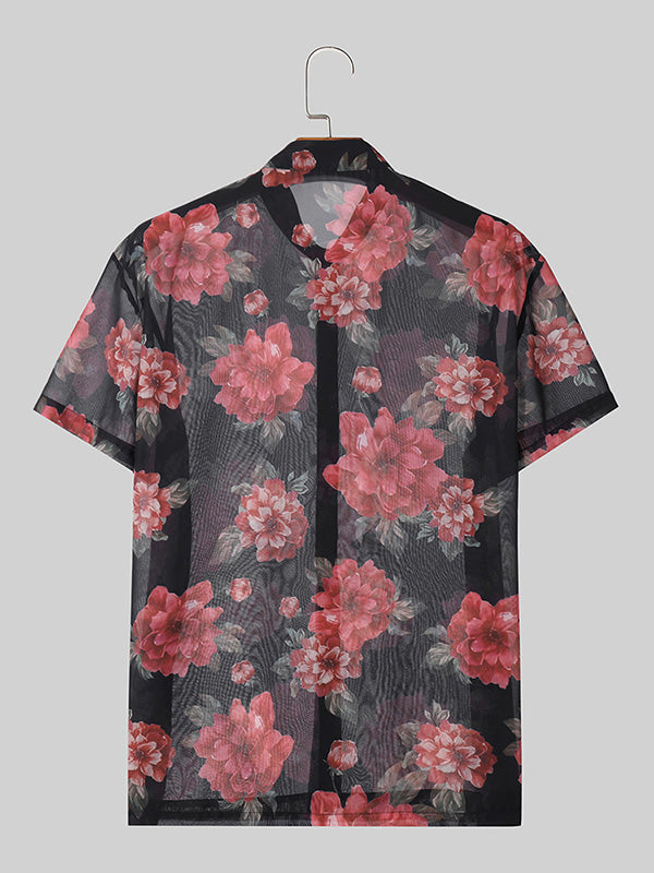 Mens Rose Print See Through Shirt SKUK51736