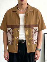 Men's Vintage Ethnic Block Printed Cuban Camp Collar Relaxed Fit Short Sleeve Shirt SKUL63056
