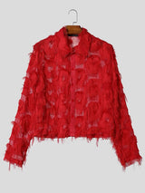 Men's Nightclub Party Semi-Sheer Fringe Button-Up Long Sleeve Shirt SKUL76467