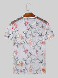 Mens Floral Embroidered See Through Short Sleeve T-Shirt SKUK53677