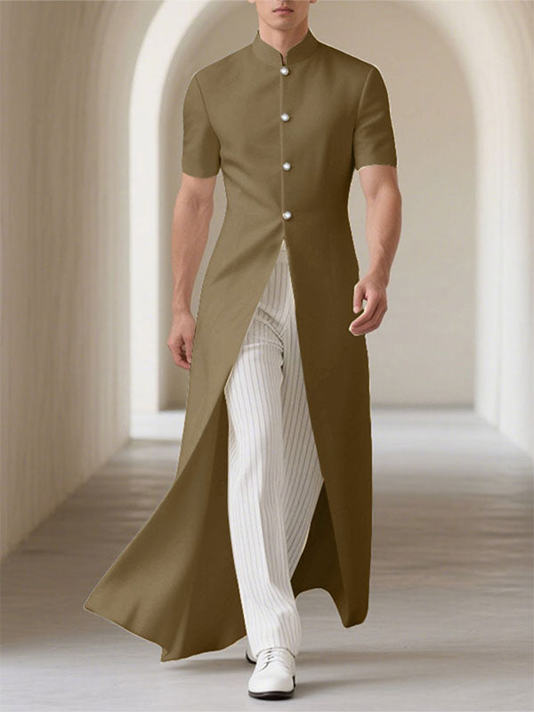 Mens Solid Color Long Hem Split Short-Sleeve Blazer SKUL22523