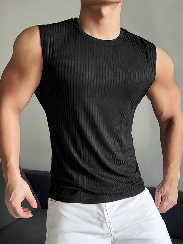 Mens Minimalist Textured Striped Sleeveless Tank SKUK94779