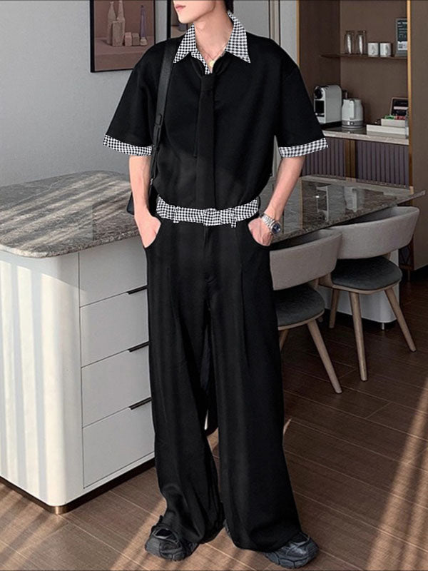 Men's Plaid Lapel Casual Two Pieces Outfit SKUL30290