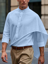 Mens Faux Two-Piece Stand Collar Long Sleeve Shirt SKUK99711