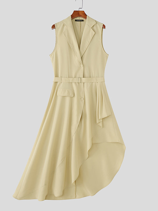 Mens Irregular Ruffled Hem Sleeveless Cardigan SKUL06389