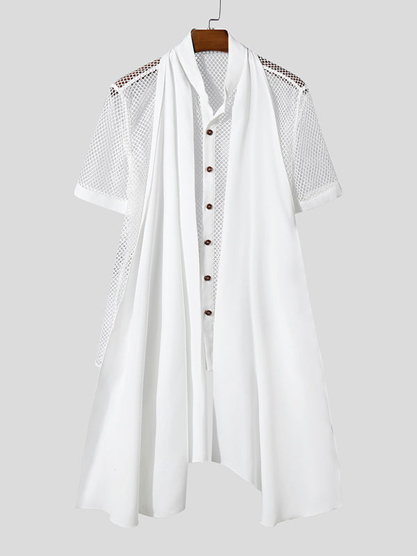 Mens Cape Panel Lace Short Sleeve Shirt SKUL06338