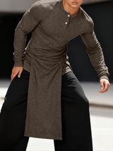 Men's Irregular Hem Half Placket Knitted Long Sleeve T-Shirt SKUL41056