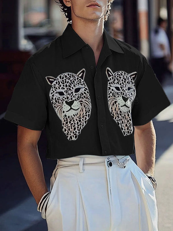 Mens Leopard Print Cropped Short Sleeve Shirt SKUL13702