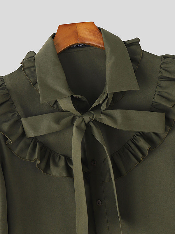 Mens Ruffled Tie-Up Short Sleeve Shirt SKUL09396