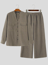 Men's Commute Micro-Houndstooth Deep-V Collarless Two Pieces Outfit SKUL79521