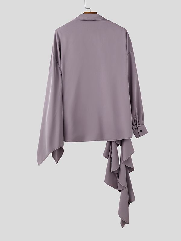 Men's Ruffle Patchwork Loose Long Sleeve Shirt SKUL35033