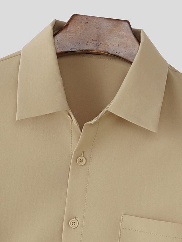 Men's Solid Color Pocket Long Sleeve Shirt SKUL43860