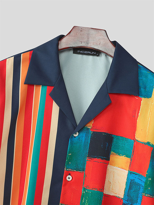 Mens Geometric Colorblock Print Short Sleeve Shirt SKUL12894