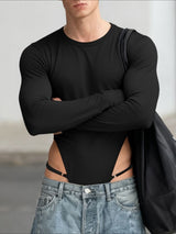 Men's Solid Color Crew Neck Long Sleeve Bodysuit SKUL38912