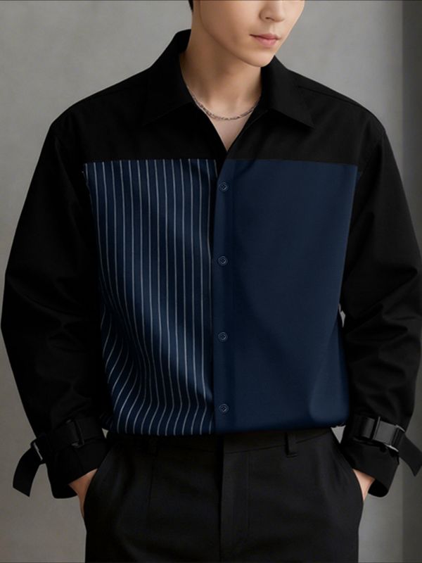 Men's Stripe Contrast Color Long Sleeve Shirt SKUL43708