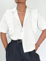 Mens Ruffle Hem Patchwork Short Sleeve Shirt SKUL08503