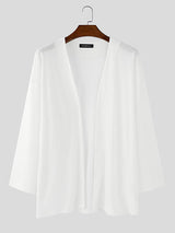 Men's Solid Color Textured 3/4 Length Sleeve Cardigan SKUL25829