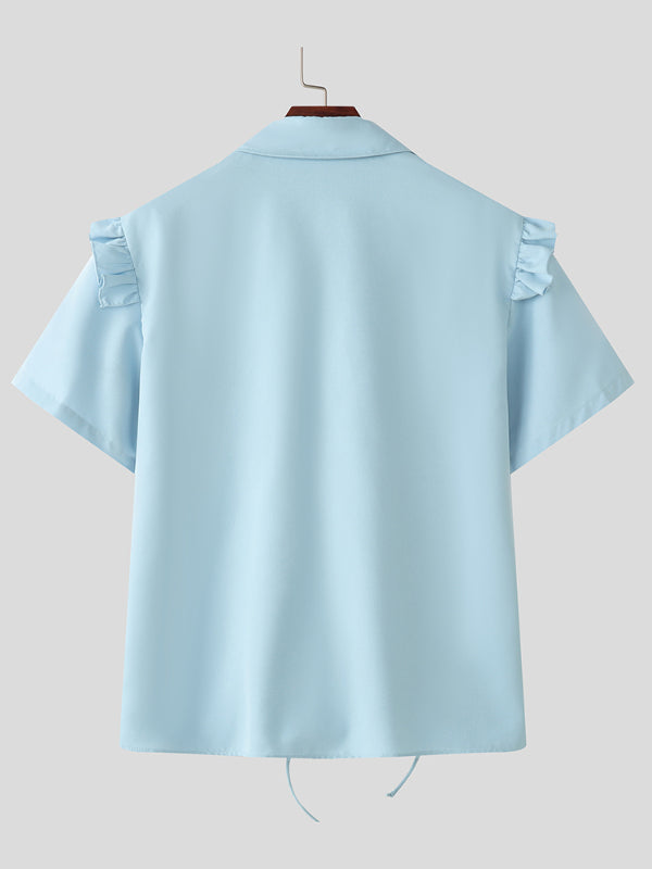 Men's Casual Lace Up Interwoven Short Sleeve Shirt SKUL10752