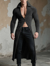 Mens Solid Color Textured Lapel Long Sleeve Cardigan SKUL24861