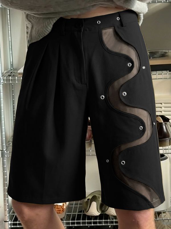 Men's Avant-Garde S-Curve Sheer Mesh Grommet Tailored Short SKUL59859