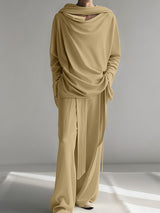 Men's Solid Color Ribbon Cowl Neck Two Pieces Outfit SKUL41313