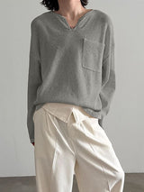 Men's Textured Knit V Neck Long Sleeve T-Shirt SKUL32962