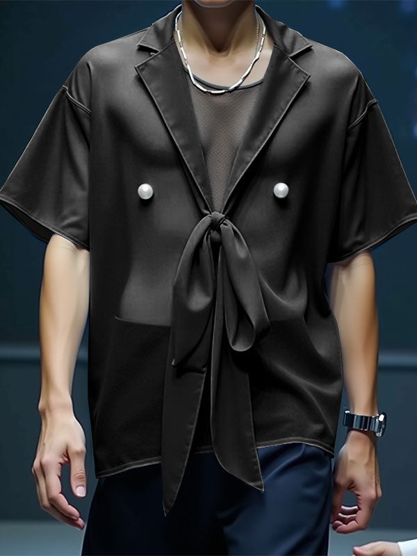 Mens Sheer Mesh Tie-Front Short Sleeve Shirt SKUL10914