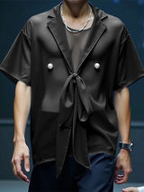 Mens Sheer Mesh Tie-Front Short Sleeve Shirt SKUL10914