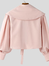 Men's Solid Color Sailor Collar Lamb Chop Sleeve Shirt SKUL45320