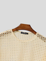 Men's Festival Fashion Crochet Hollow Out Oversized Dropped Shoulder Half Sleeve T-shirt SKUL55346