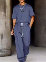 Men's Solid Color Casual Loose Two Pieces Outfit SKUL48626